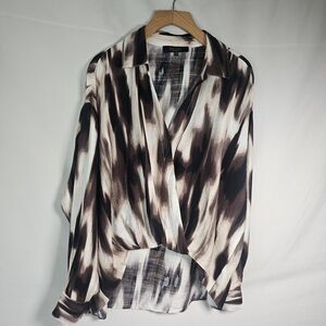 RACHEL Rachel Roy‎ Women's Abstract Brown and White Blouse